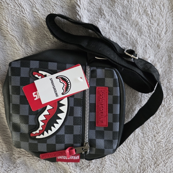 Sprayground Handbags - Sprayground Shark Mouth Black and Gray Belt Bag